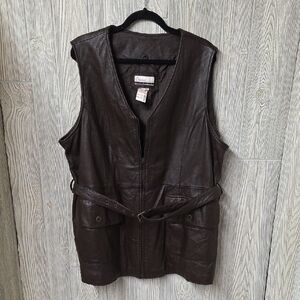 Diana Marco Vintage Brown Leather Belted Biker Vest Womens Size 3X NWT